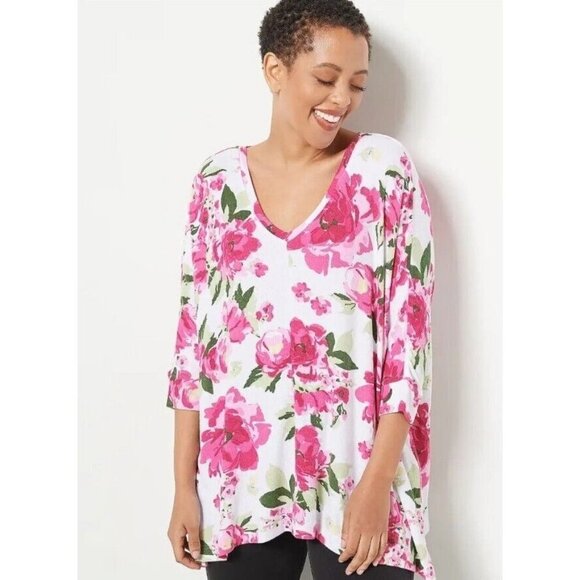 Laurie Felt Petite Fuse Modal Knit Pullover Top Bold Floral Petite M/L - Picture 1 of 1